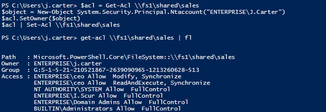Managing File System ACLs with PowerShell Script Changing Folder Ownership