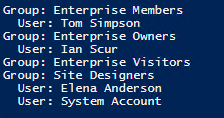 Getting a Lists of Groups and Their Members for a Particular SharePoint Site