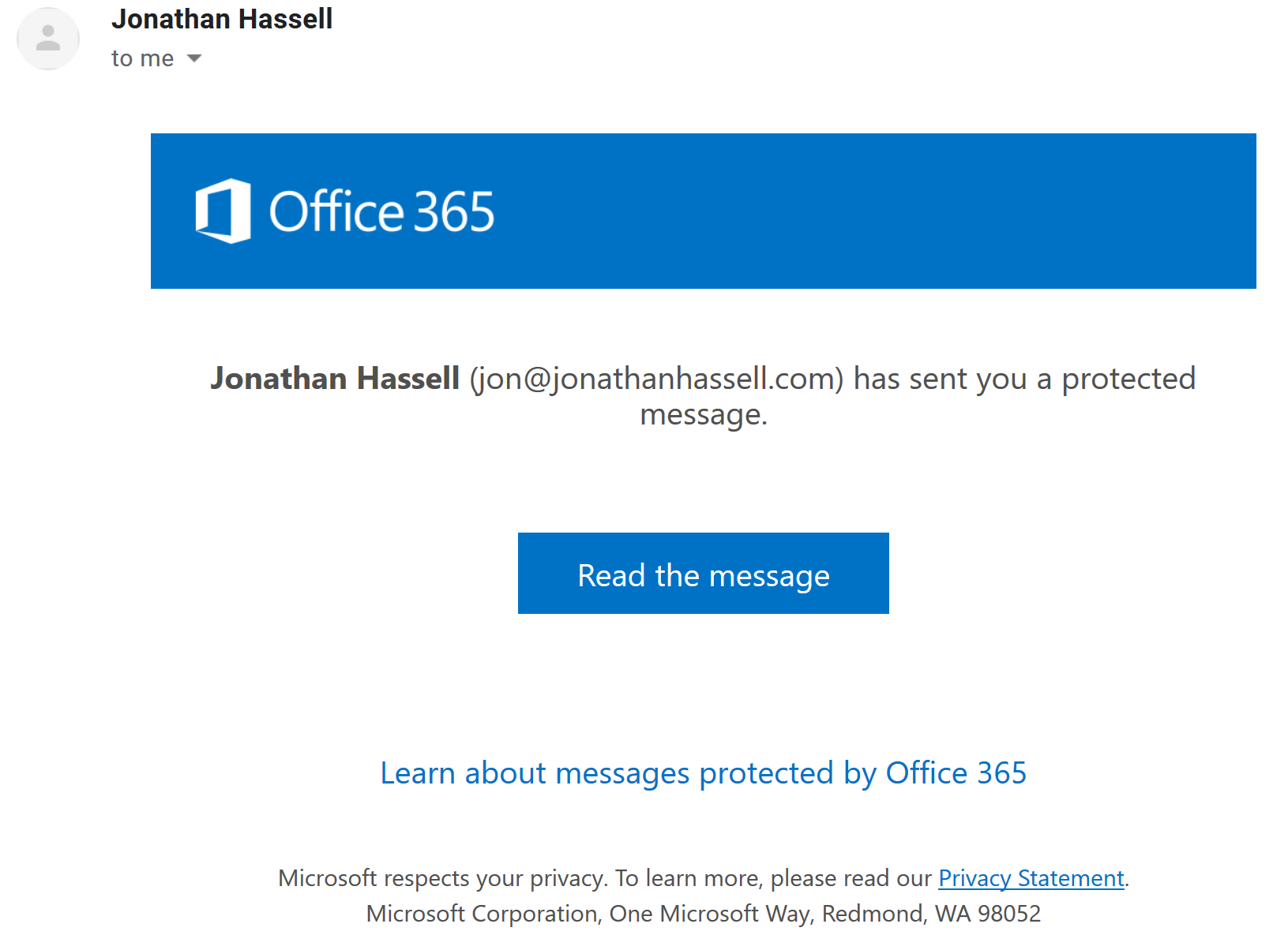 Receiving an encrypted message sent outside the Office 365 tenant