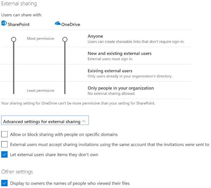 Configuring External Sharing in OneDrive Admin Center