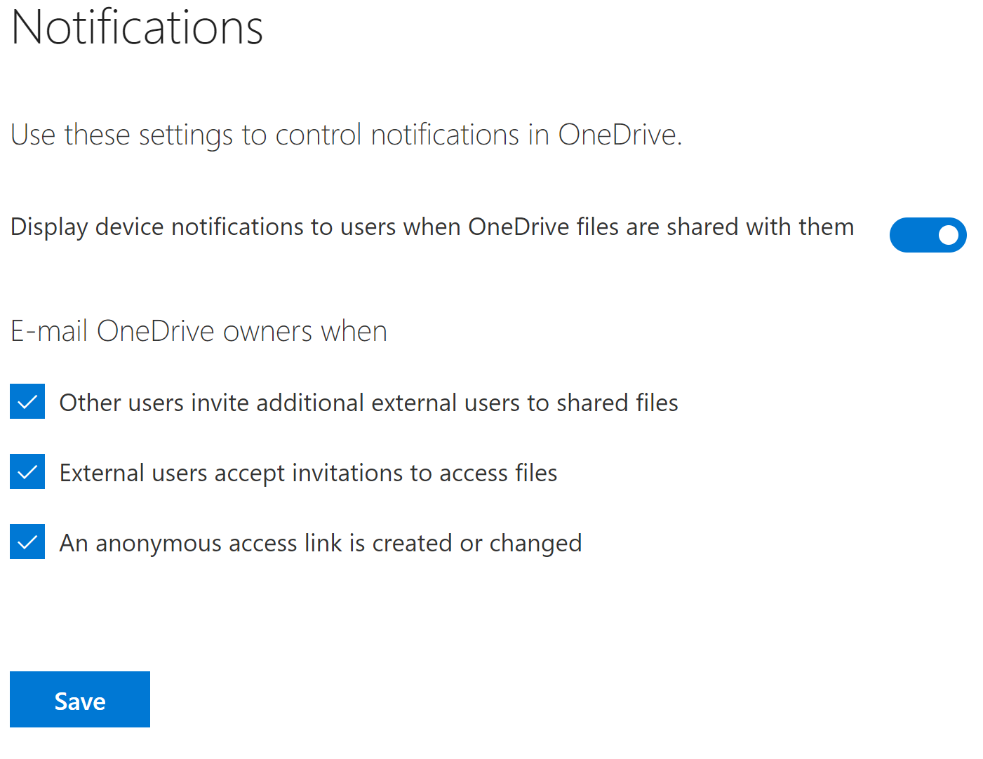 Configuring OneDrive for Business Notifications