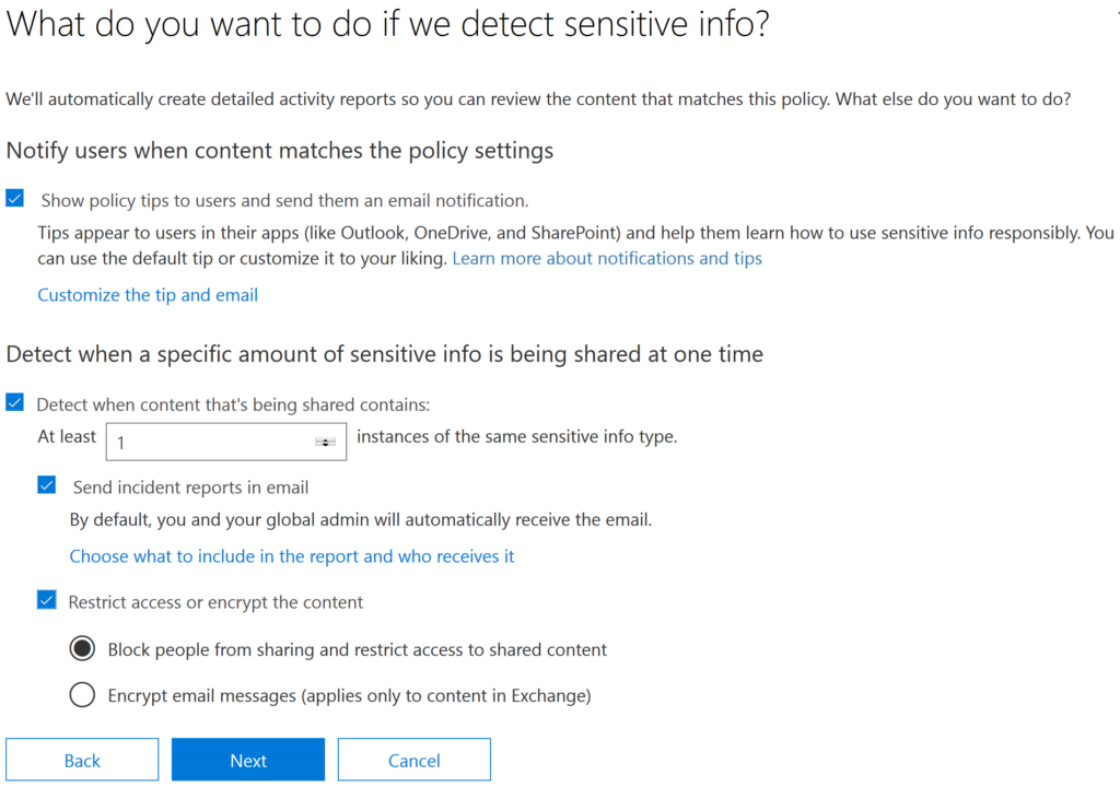 Managing Office 365 DLP Configuring Actions Upon Triggering a DLP Policy