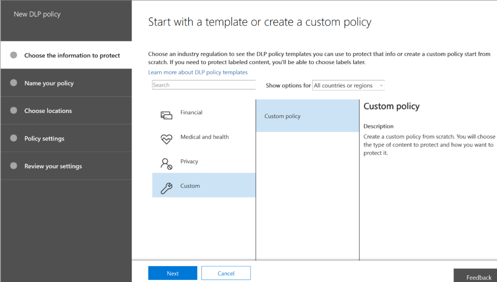 Managing Office 365 DLP Starting New DLP Policy