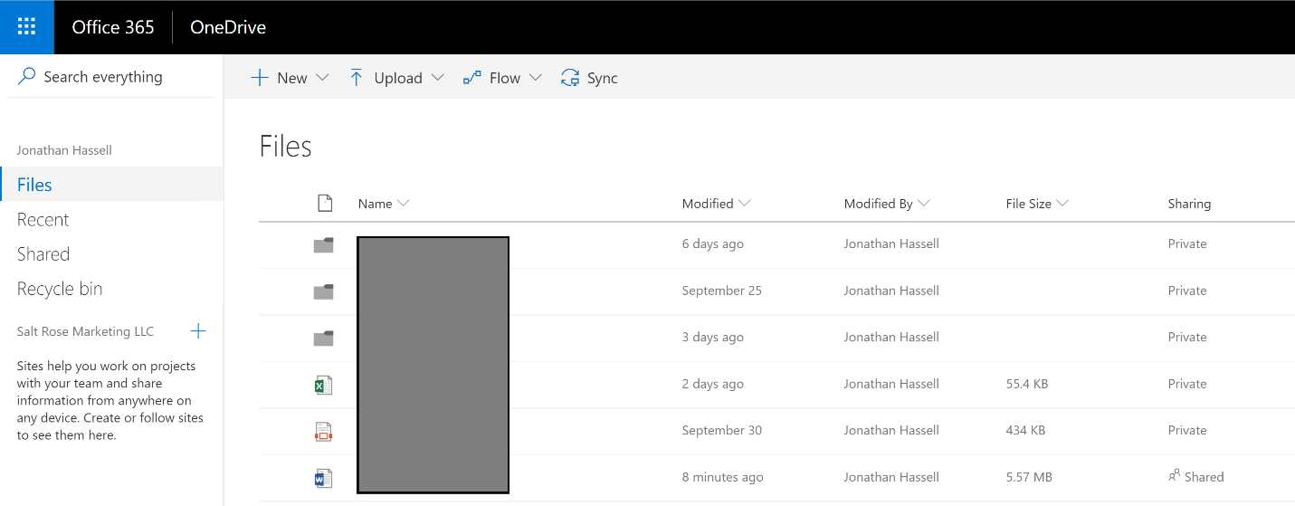 OneDrive for Business Web User Interface