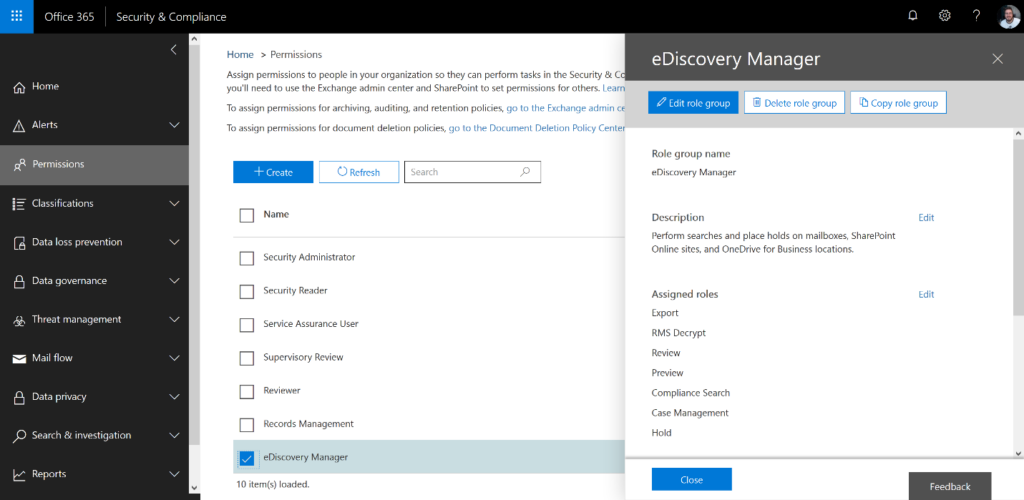eDiscovery in Office 365 Designating an eDiscovery Manager