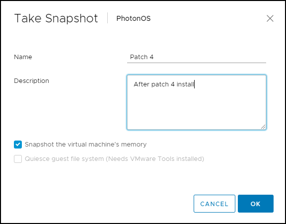 Hinzufügen einer Beschreibung zum VMware vSphere-Snapshot