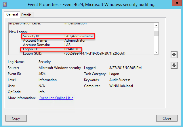 PowerShell Last Logon : Login event ID in event view