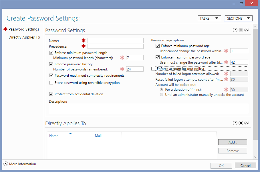 Minimum requirements when creating a password for your account