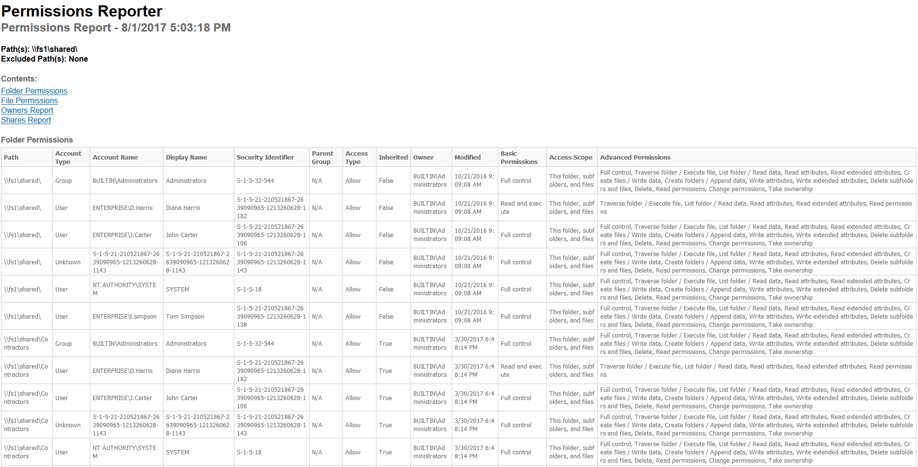 ntfs permissions report tool