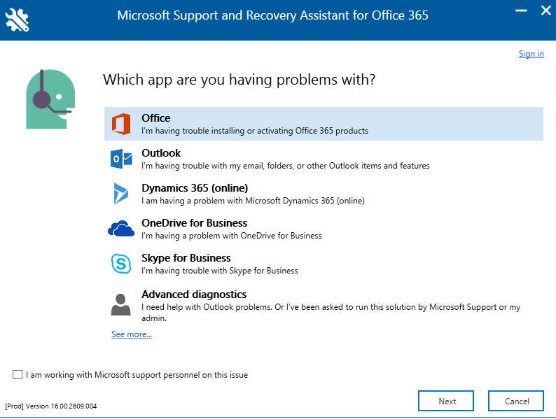 download Microsoft Support and Recovery Assistant 17.01.0268.003