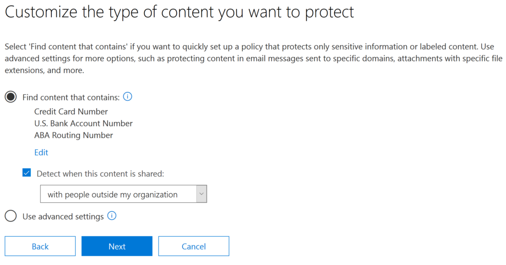 Managing Office 365 DLP Specifying the Type of Content