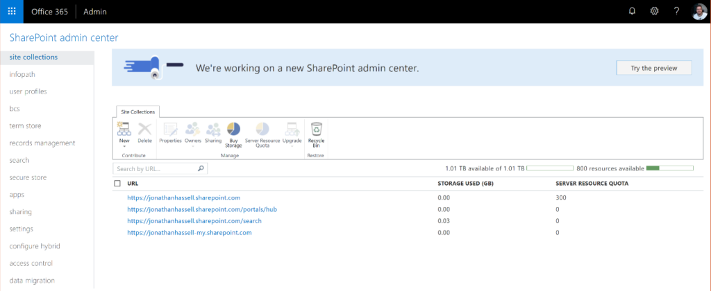 SharePoint Online Administration Center