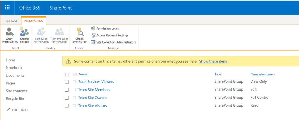 SharePoint Online Administration Viewing Permissions and Groups for the Default SharePoint Team Site in a Tenant