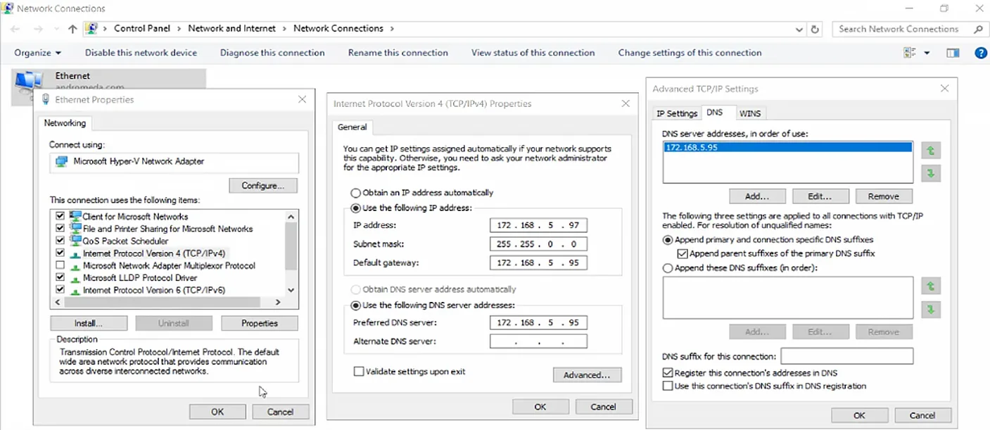 Add the DNS server to the TCP/IP settings of your Network Adapter