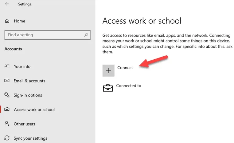 Option 2: Connect to the Domain through Windows Settings