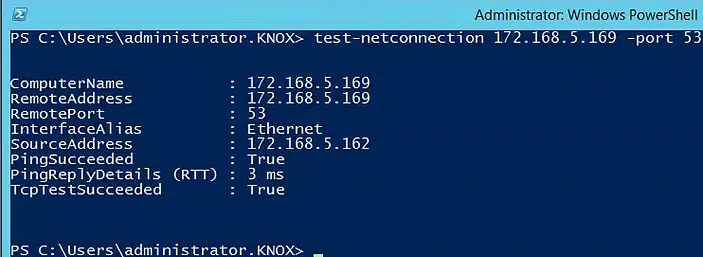 Check whether a Firewall is blocking port 53 on the DC