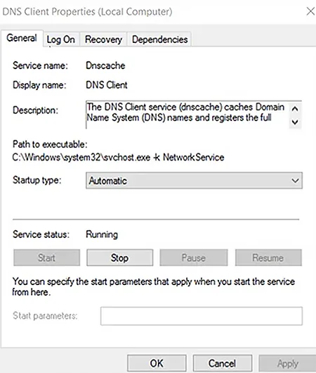 Restart the DNS Cache Service