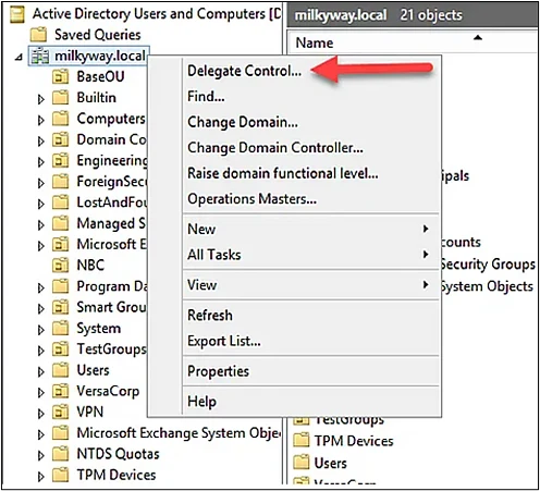 Delegate control to users using ADUC