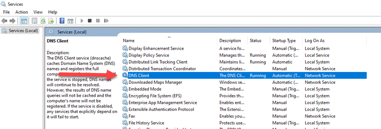 “DNS Client service” from the Services app