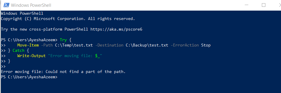 Basic error handling with Try-Catch with Move-Item